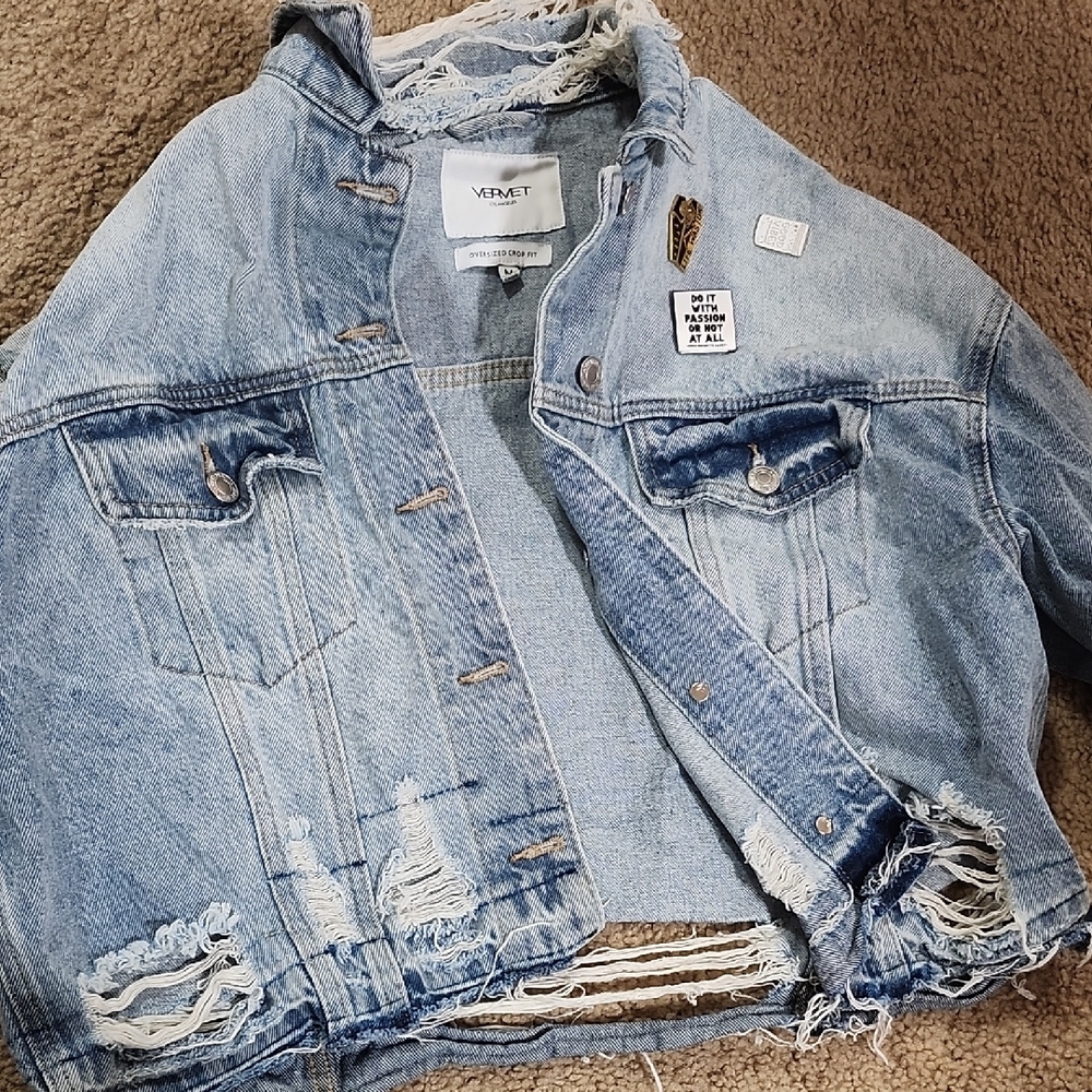 VERVET BY FLYING MONKEY Light Blue Distressed Jean Jacket